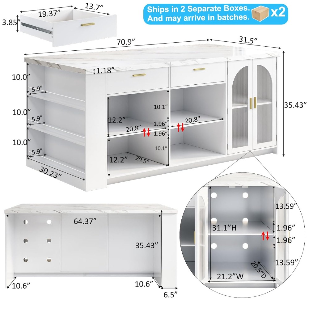 Isla de cocina grande de 71 pu - Kitchen Q reseña y precio